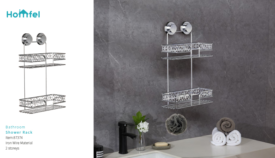 Chrome Finished Corner Shower Caddy with 2 Tiers Bathroom Iron Rack Wall Mounted Type