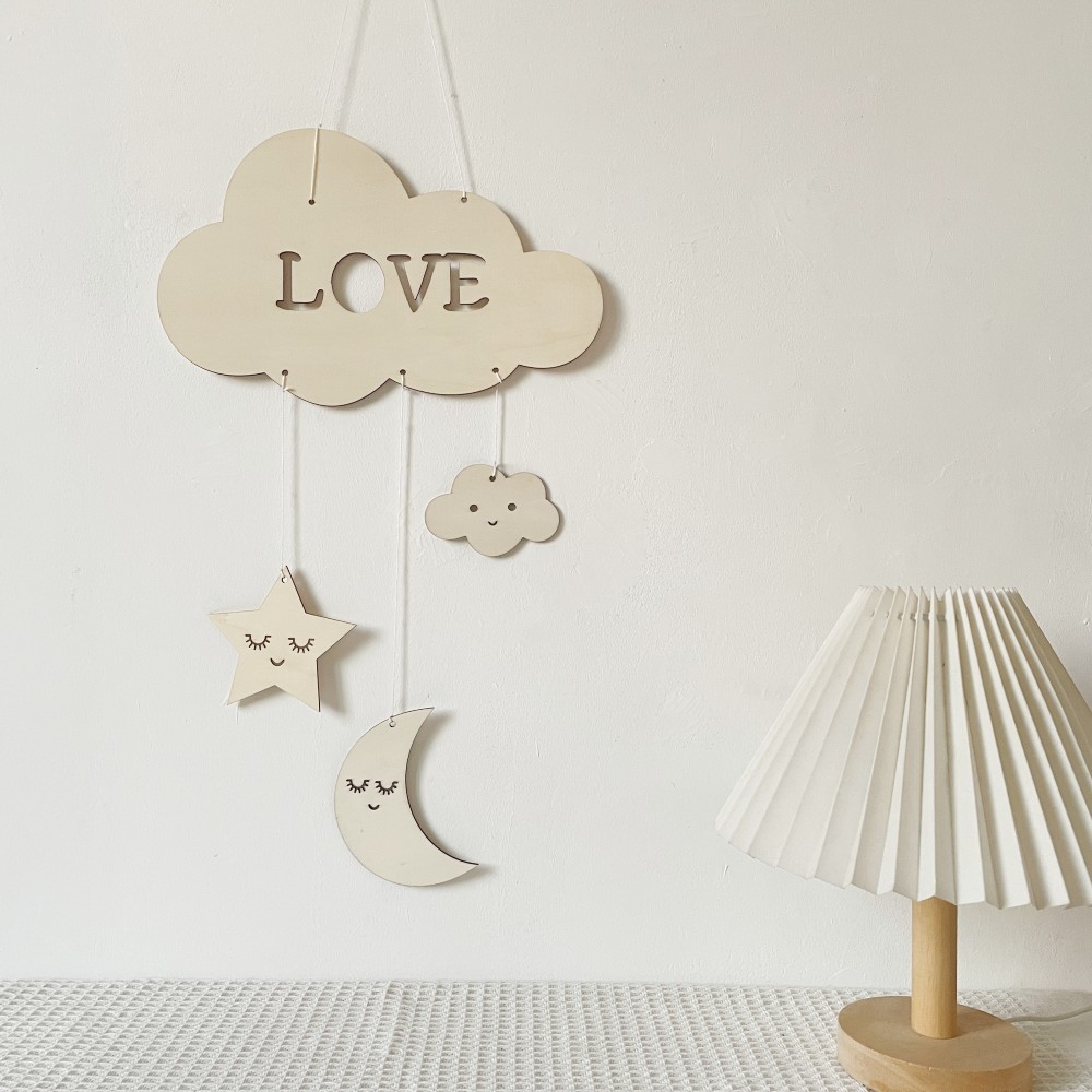 Nordic Modern Art Style Ins Wall Hanging Metal and Wooden Crafts Creative Moon Pendant for Home and Garden Decor