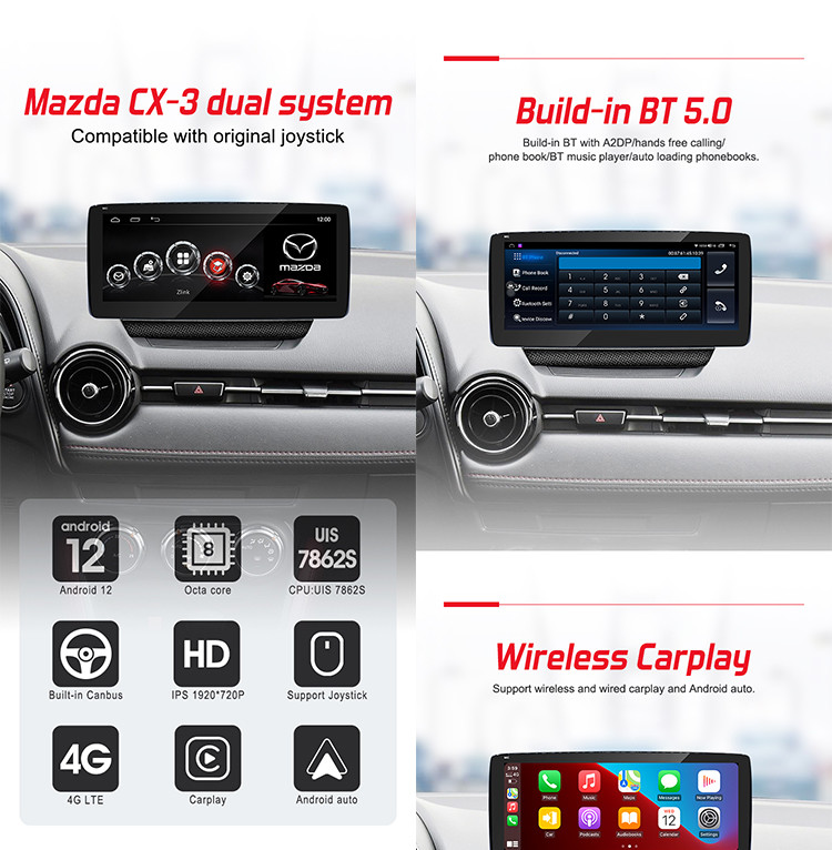 Mazda Car stereo CX-3 dual system support original joystick and wireless carplay 4G