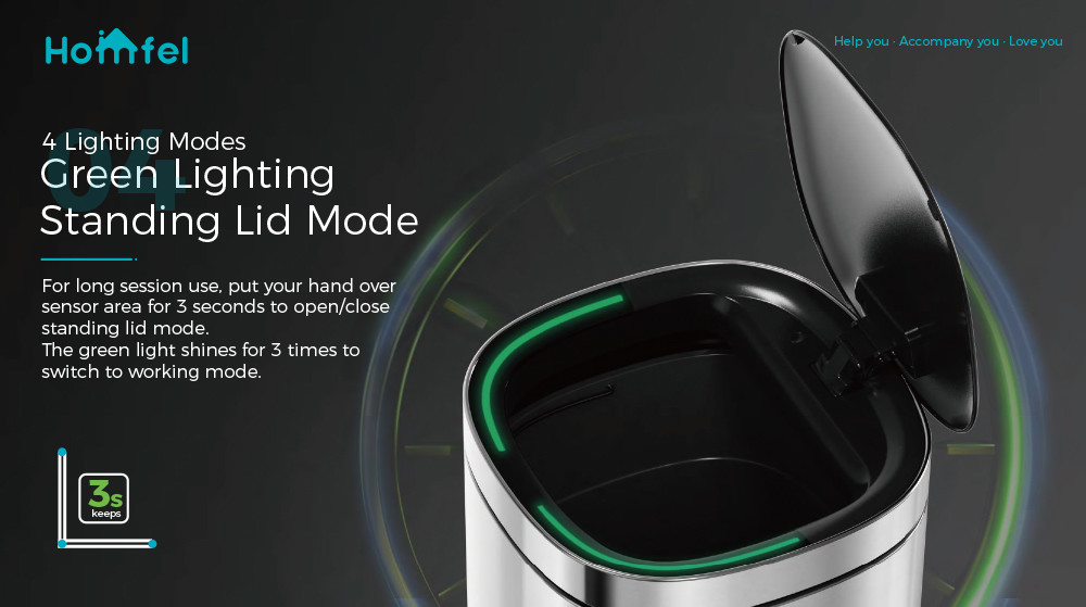 Touchless Intelligent Smart Sensor Bin Trash Can Stainless Steel Sustainable Household