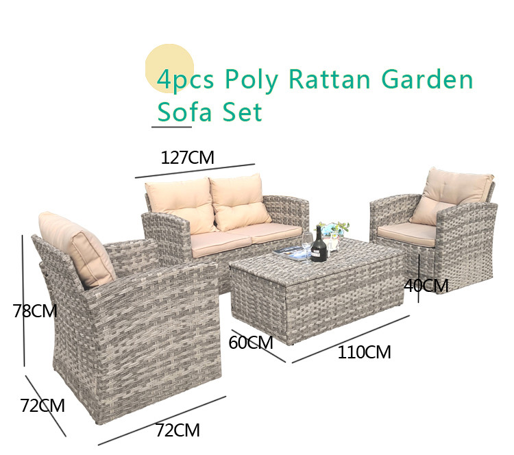 Rectangular Aluminum Frame Rattan Outdoor Sofa Chair Coffee Table Set UV Weather Resistant High Quality Furniture