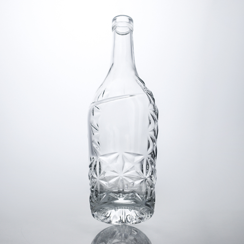 Bottom Engraved Glass Liquor Bottle for Whisky Gin Rum Sealing Type Cork Super Flint Glass