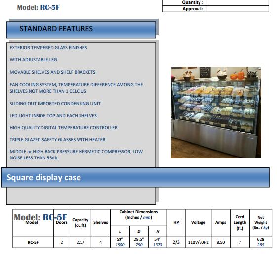 19 CU.FT Single Temperature Refrigerated Bakery Display Case 1500mm