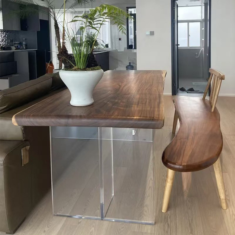 Transparent Acrylic T-Shaped Dining Table Custom Color Legs with Thickened Base