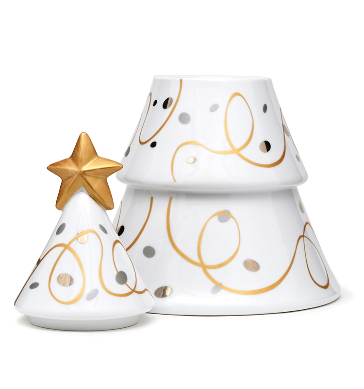 3D Christmas Kitchen Coffee Tea Sugar Gift Canister Jar Tree Shaped Storage Golden Silver Handpainting