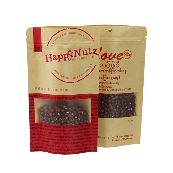 Doypack k Brown White Kraft Craft Paper Standing Up Pouches Food Packaging Zipper Bags With Window
