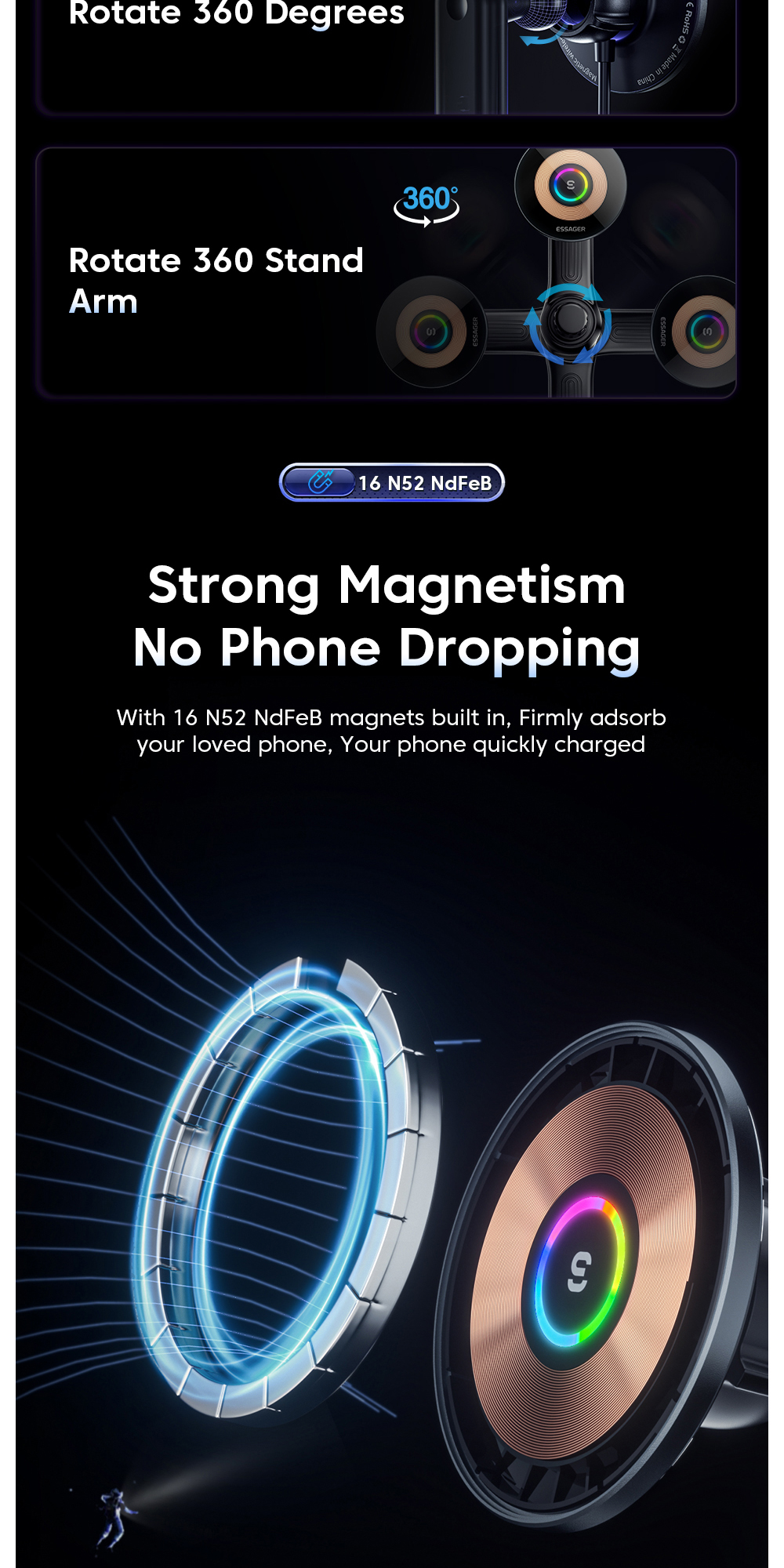 Essager 2023 Arpege Fast Wireless Car Chargers Car Phone Holder 15W