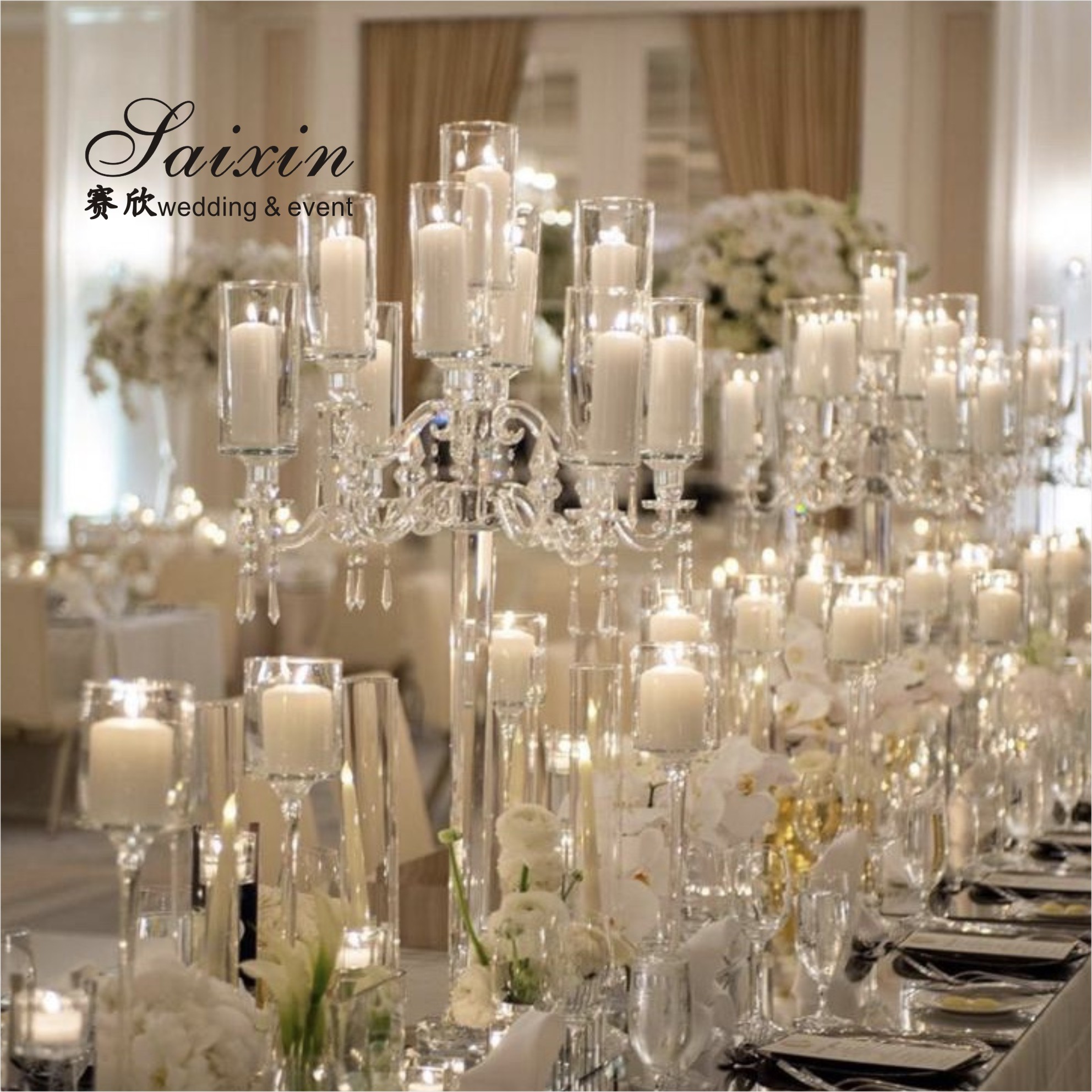Tall Glass Crystal Candelabra 5 Arm 9 Arm Wedding Table Centerpiece