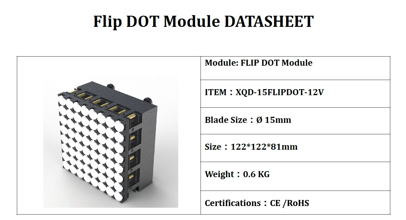 Customized Flip Dot Display Screen 15mm 8x8 Dot 120 Degree Beam Angle