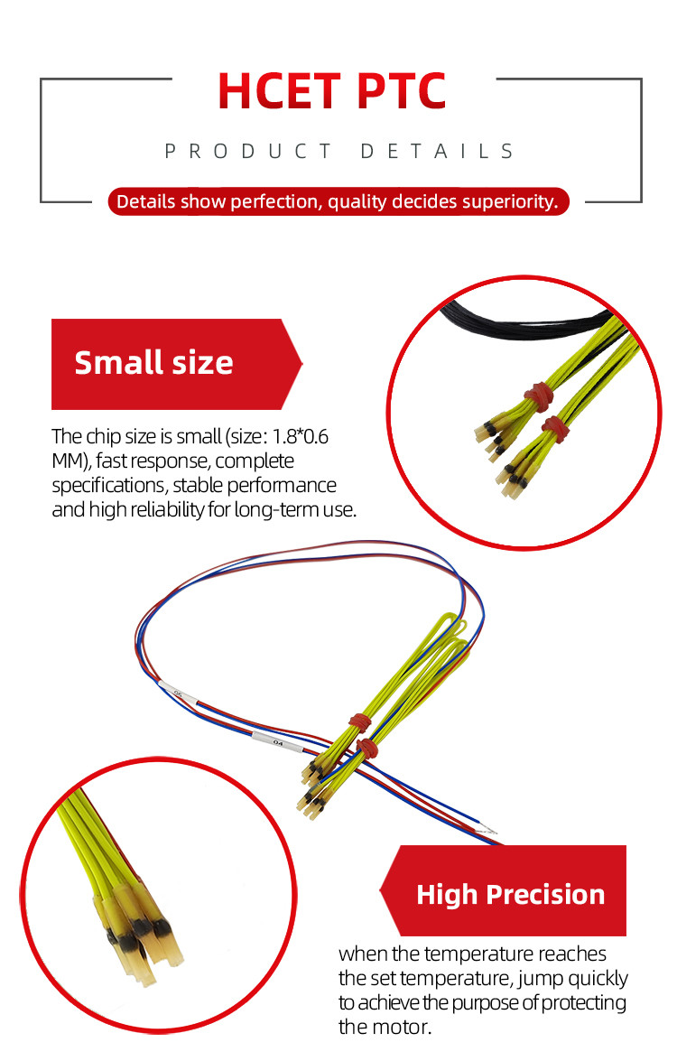 ODM PTC Thermistor Motor Protection Thermal Cutoff Switch PTFE Triple Wire Temperature Sensor