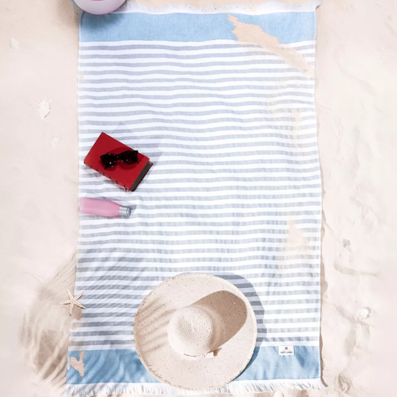 Extra Large Peshtemal Beach Towel with Reinforced Fringe and Compact Foldability