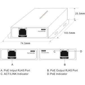10/100/1000M PoE extender, extends the data transmission from 100m to 200m
