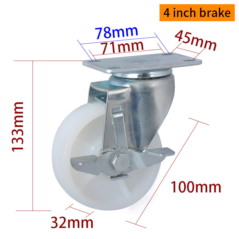 4 Industrial Casters Wheels TPA 75mm Castor Wheels With Brake 504P-26