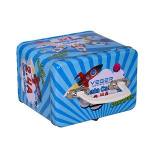 High Quality Rectangle Shape Suitcase Tin Box with Handle Custom Metal Lunch Box