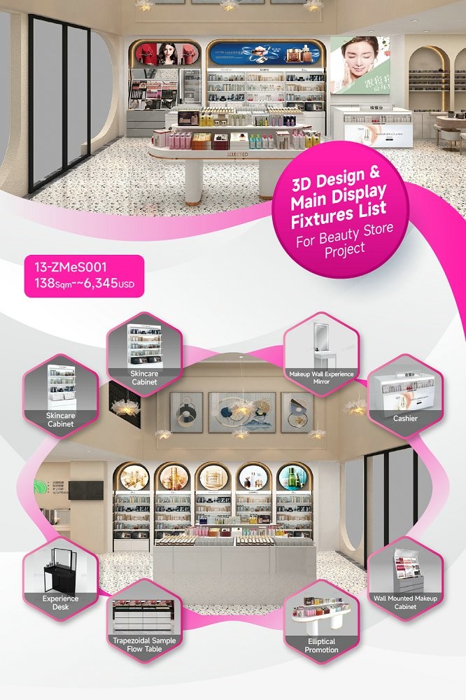 13-ZMeS001, Zhenmei Series Beauty Store in Macheng featuring 16 Main Fixtures within 138 Sqm and Approx. $6,345 Budget