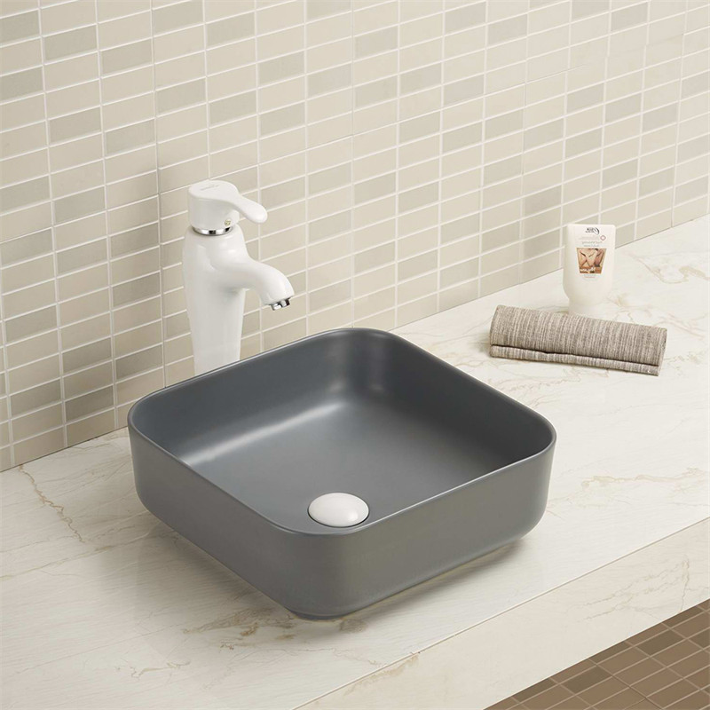 15.16" Square Countertop Bathroom Sink With Tap Hole Scratch Resistant Rugged