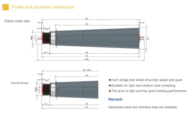 Plastic Poly-V Belt Conveyor Roller Tapered Drum For Curved Conveyor Diameter 50mm 60mm 70mm
