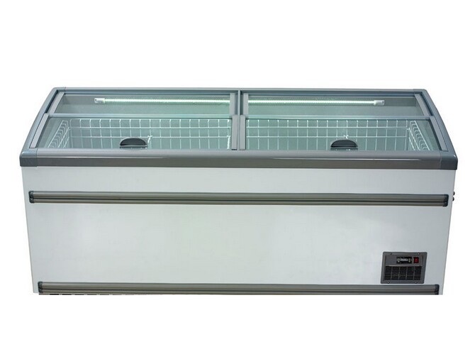 Large Sliding Door Supermarket Island Freezer , Glass Top Chest Freezer