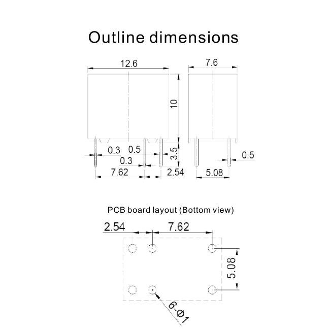 Miniature DC 12V Signal Relay 1A 0.2W 6 pins PCB Mount RSA-112D For Traffic System