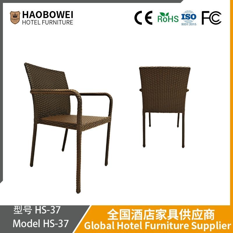Outdoor Leisure Classic Rattan Chair on Open-Air Balcony, Waterproof and Sunscreen Rattan Woven Table and Chair for Outdoor Hotels, Beaches and Seaside.