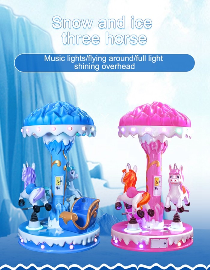 Amusement Equipment Mini Carousel Ride Coin Operated Ice And Snow 3 Players