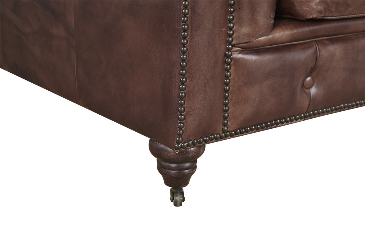 Chesterfield 2 Seater Chocolate Leather Sofa , Modern Sectional Two Person Sofas