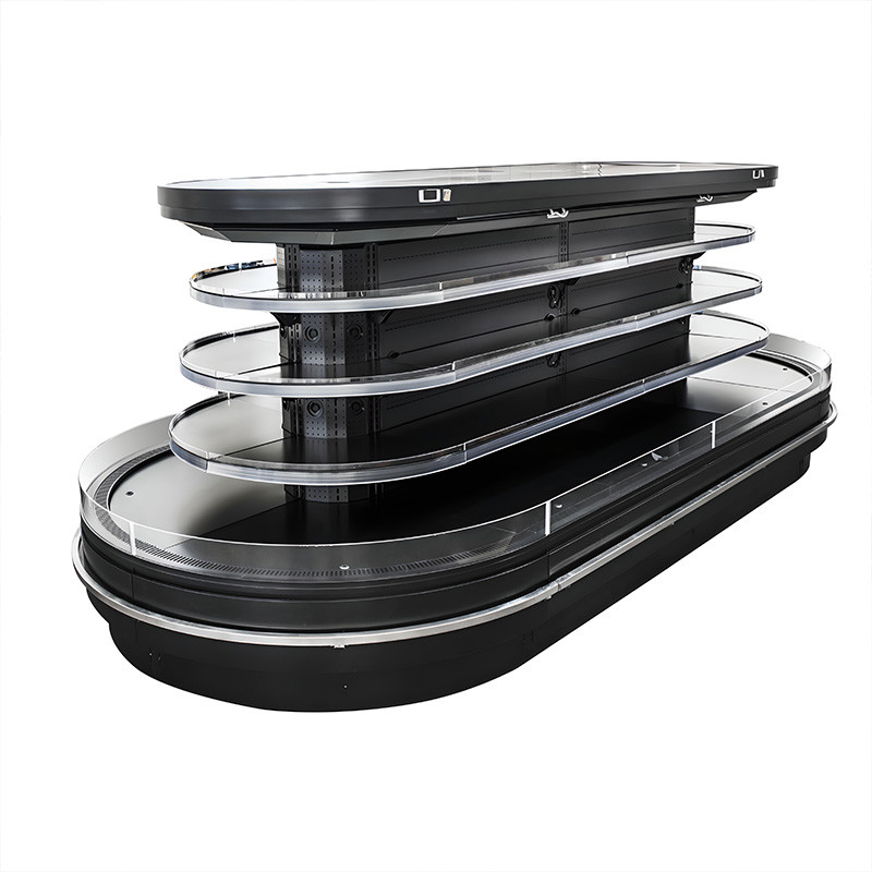 Half Height Food Display Refrigerator , Air Curtain Fridge Anti - Collision Cabinet