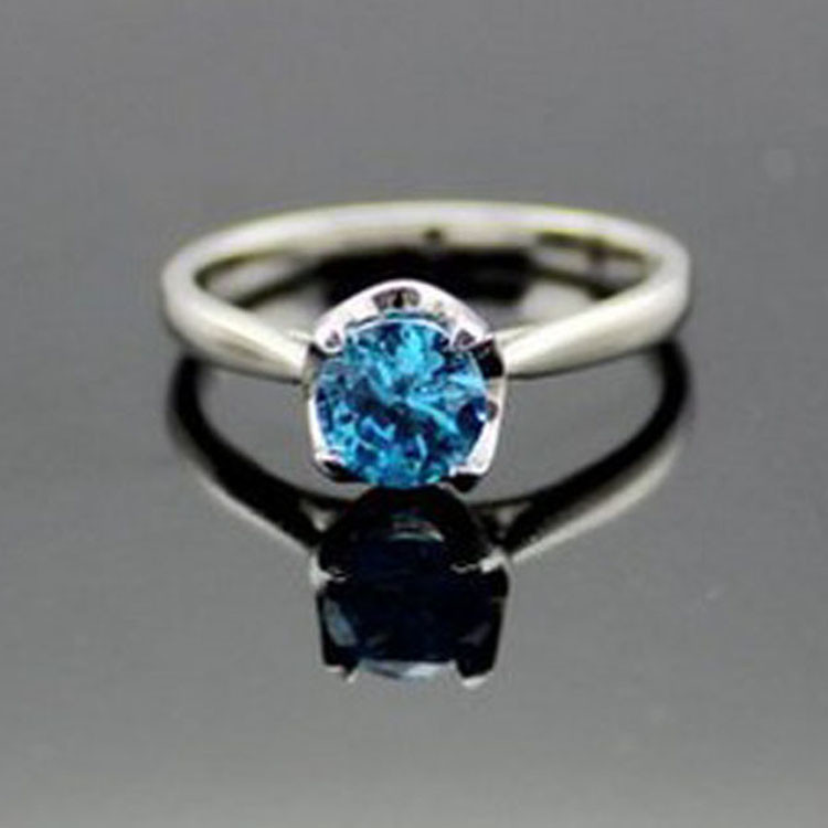 Women 925 Silver Jewelry 5mm Round Blue Topaz Cubic Zircon Ring(R258)