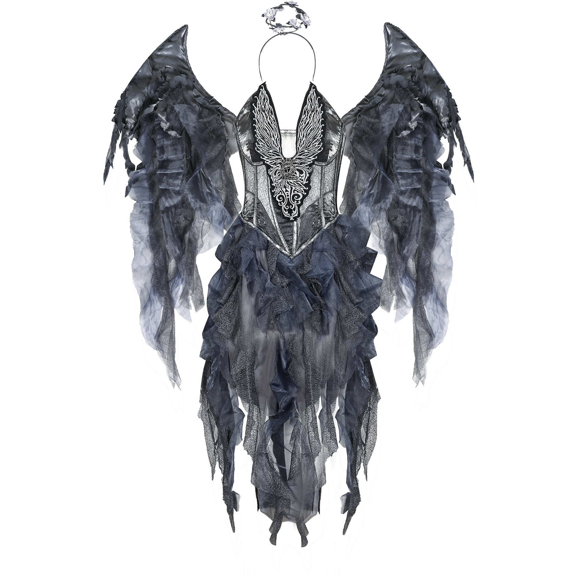 Adults Halloween Costume Dark Angel Cosplay Wings Stage Walk Evil Feather Waist Dress Prop Set