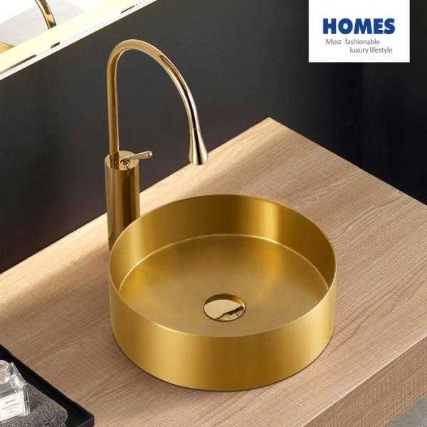 Gold Basin Bathroom Stainless Steel Sink , Combo Artistic Vessel Sink Washing