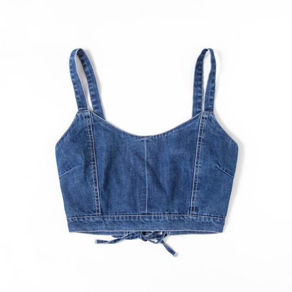 OEM Euramerican Fashionable Cross Bind Cropped Denim Vest Unlined Denim