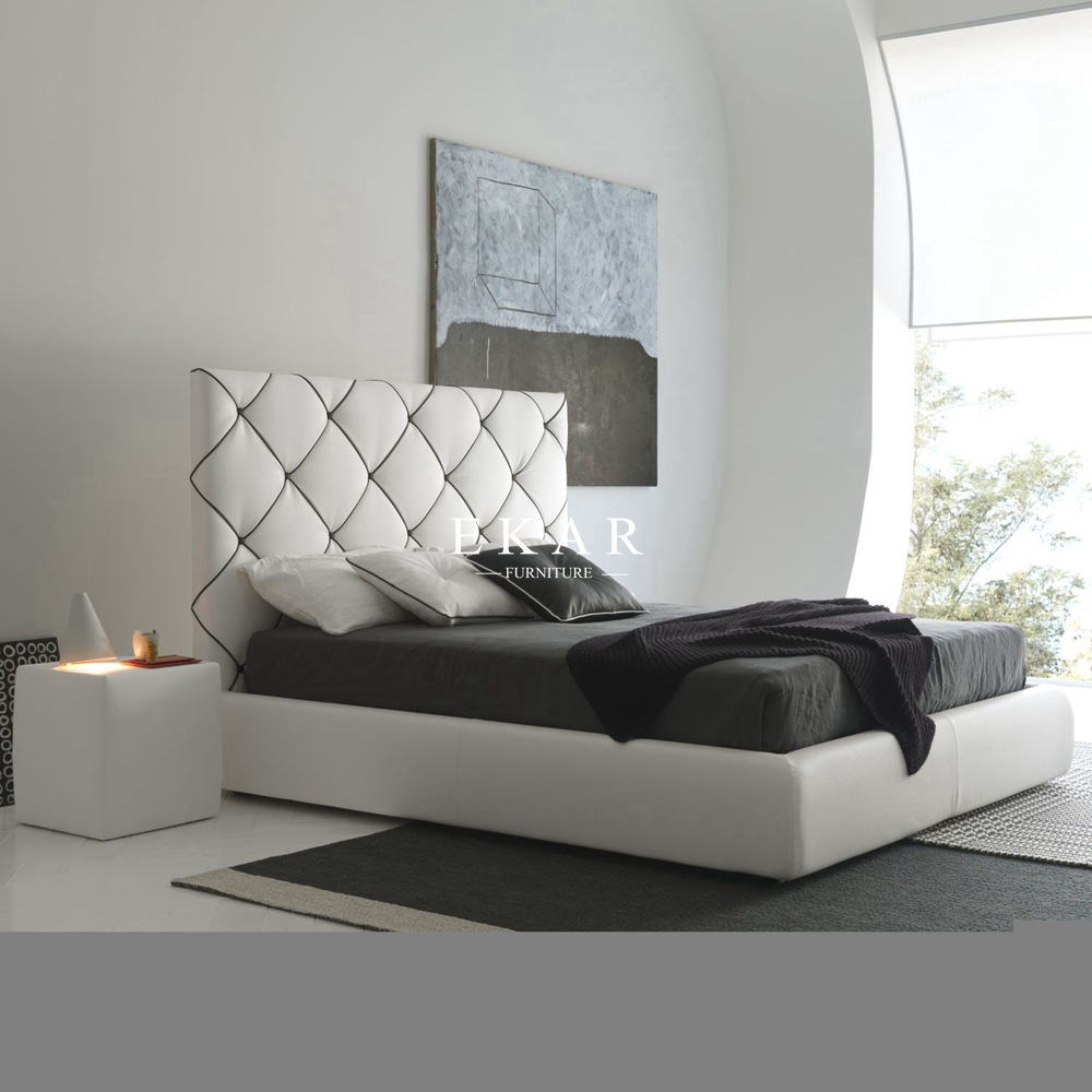 Modern Classic Patterns Plaid Leather Or Fabric Headboard Fancy Bed