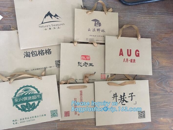Customized Red Printed Kraft Paper Shopping Bag with Ribbon Handles and Bowknot,Kraft Paper Shopping Bag with Kinds off