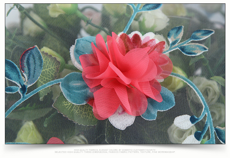 Red color Polyester 3D flower embroidered Lace fabric for bridal dress