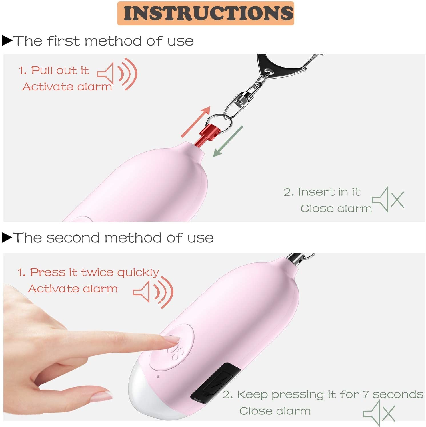 3 Pack Safesound Personal Alarm Siren 130 MAh Flashlight Alarm Keychain With USB Rechargerable