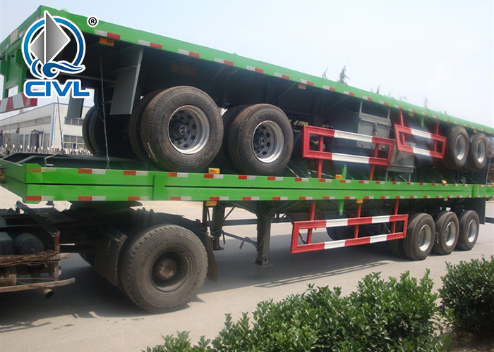 3 Axle Flatbed Semi Trailer With 28T Single Speed Leg And Guangdong Fuwa Brand Axles Demission Is 12400X2450X1280mm