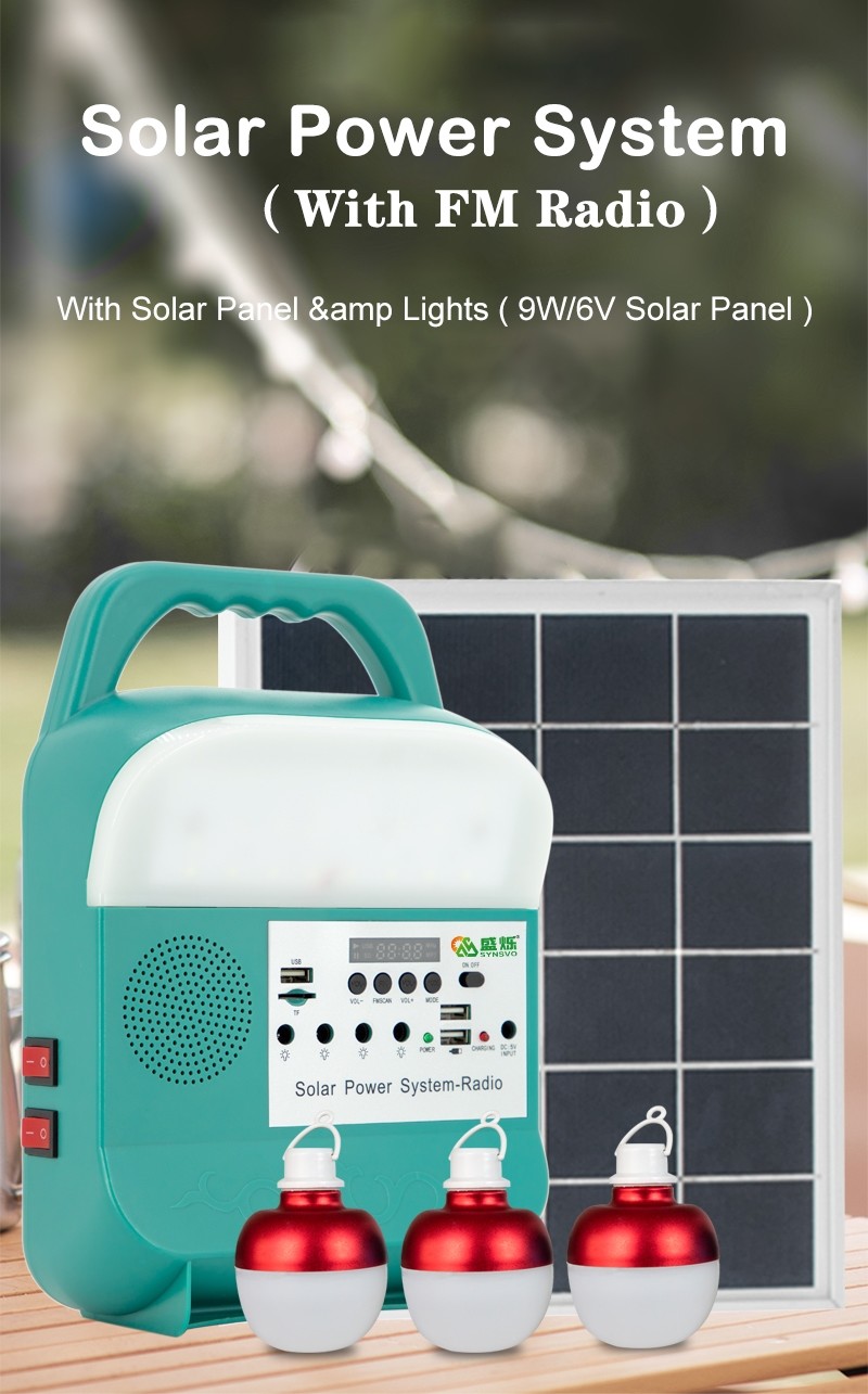 Mini Station Radio Solar Panel Light Kit Lighting Generator Home 9W 6V