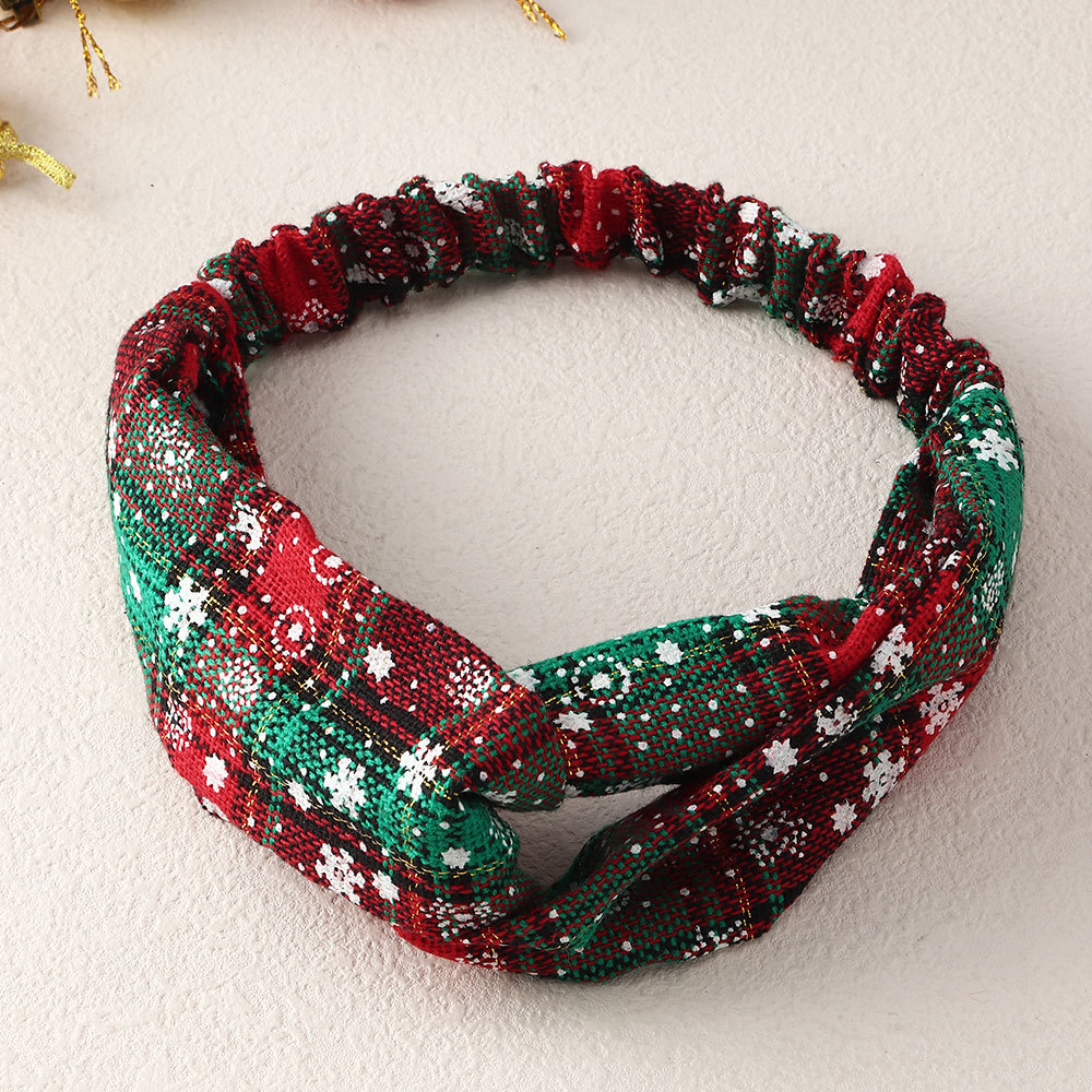 Elastic Cross Christmas Hair Ribbon Bands Christmas Plaid Knot Headband Gifts Ladies 49cm