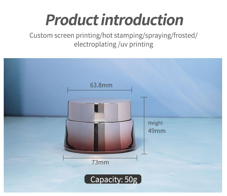 Luxury Skincare Body Cream Container Packaging 50ml ABS Cap Acrylic Plastic Jar with Shiny Gold UV Paint and Metal Lid