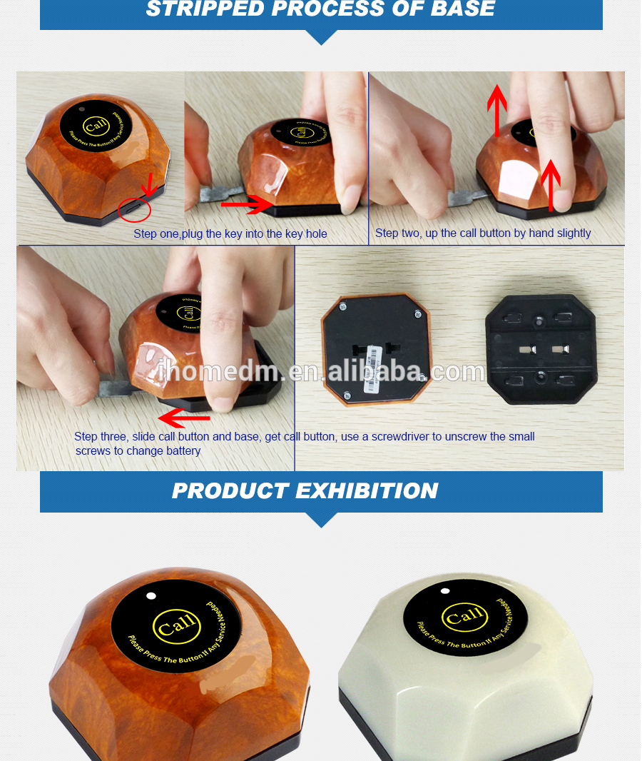 China manufacturer wireless calling equipment with 1 key service caller and touchable display receiver