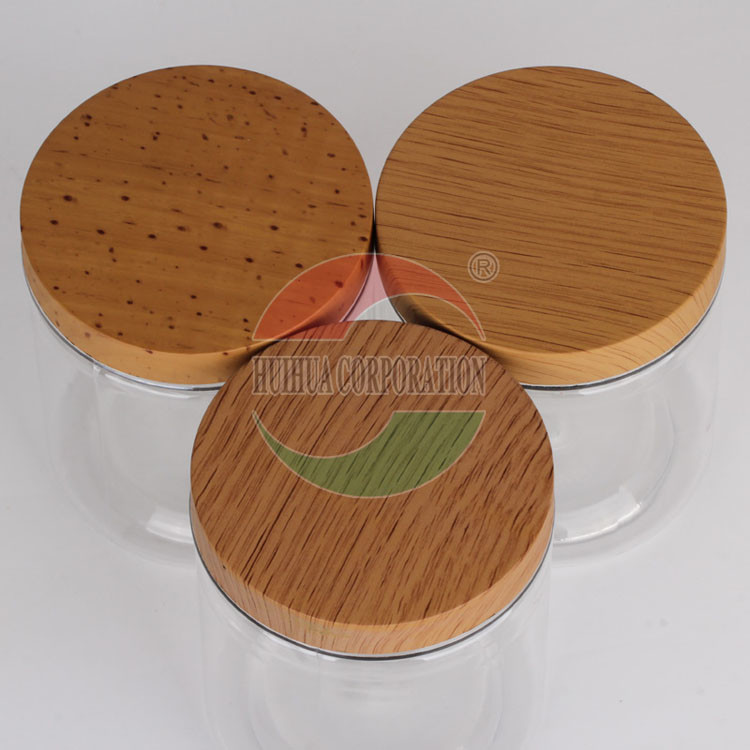 Wooden Lid Silk Screen Clear Pet Jars for Beans , PET Plastic Jars