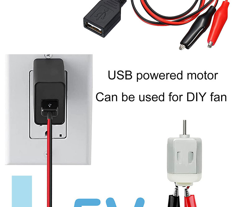 Male Female USB Connector to Dual Copper Crocodile Clamps Alligator Clips Test Leads Wire Adapter Cable for Electrical Circuit