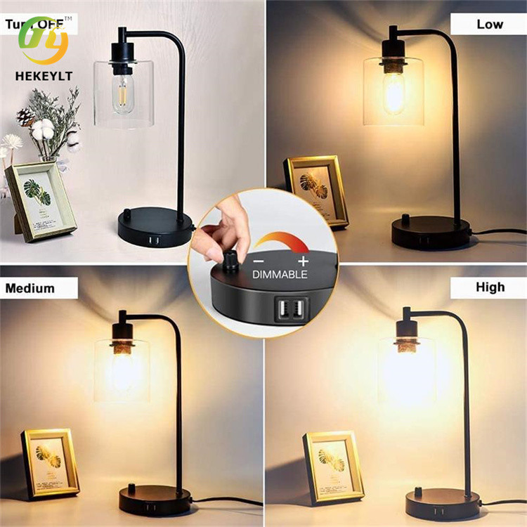 Modern Touch Console 3 Way Dimmable Bedside Table Light With Glass Shade USB