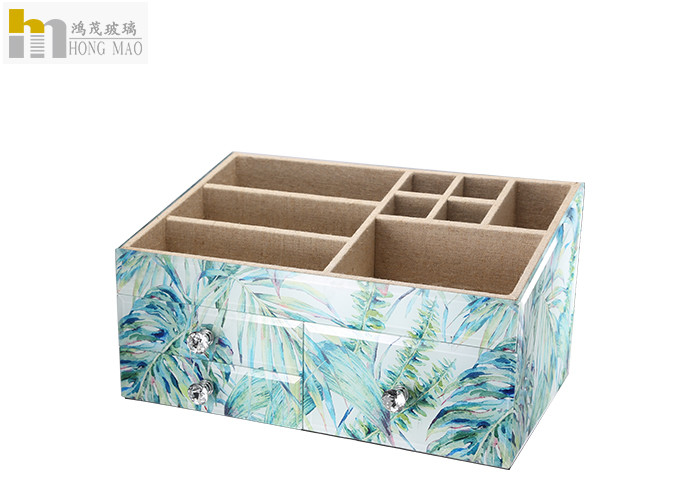 Square Desk Organiser Box / Glass Makeup Storage Box Tropical Rainforest Pattern