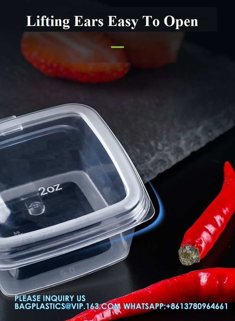 Factory Direct Sale Disposable Plastic Food Transparent Sauce Cup Cover Takeaway Food Square Sauce Container