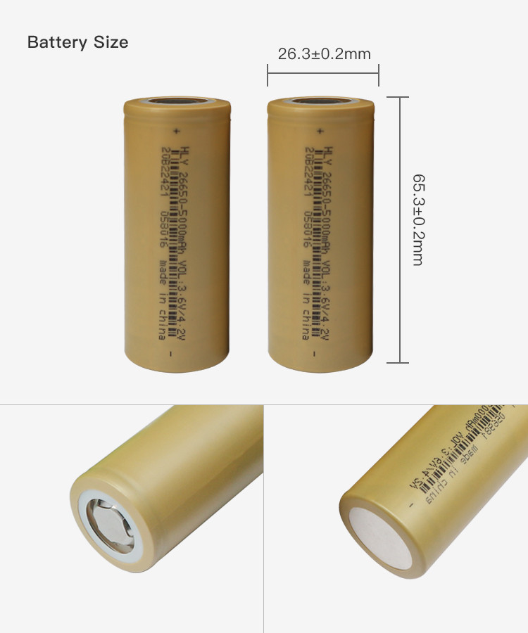 UN38.3 Approved 3.6V Li Ion 26650 Battery 5000mah Cell For LED Flashlight