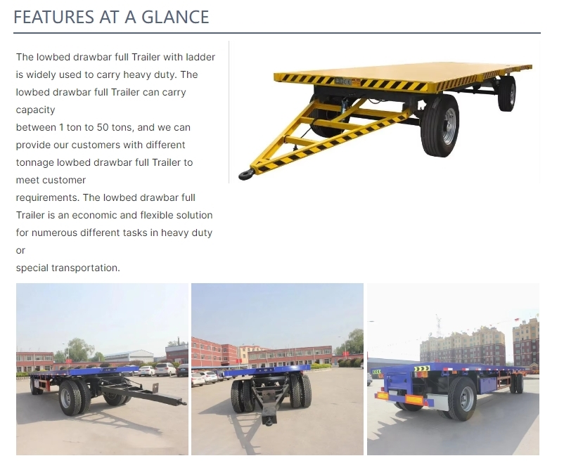 Farm 2-Axles Flat Platform Flatbed Drawbar Full Trailer With Ladder