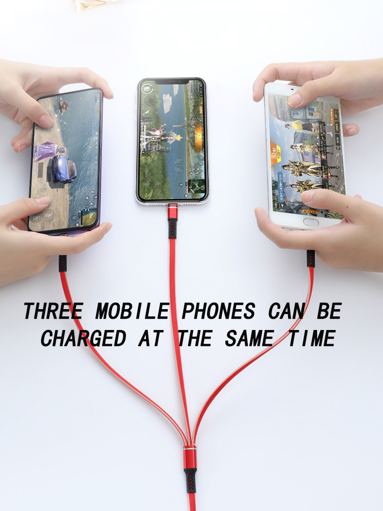 3 In 1 1.2m USB 2.0 Charging Cable 3A Fast Charging Type C Mobile Phone