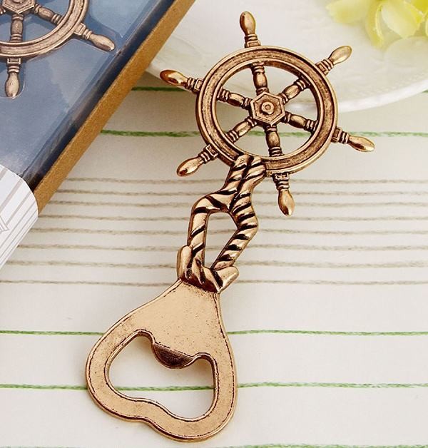 Die casting metal alloy 2D rudder shape beer bottle opener, antique copper plating, cool innovative wedding favor