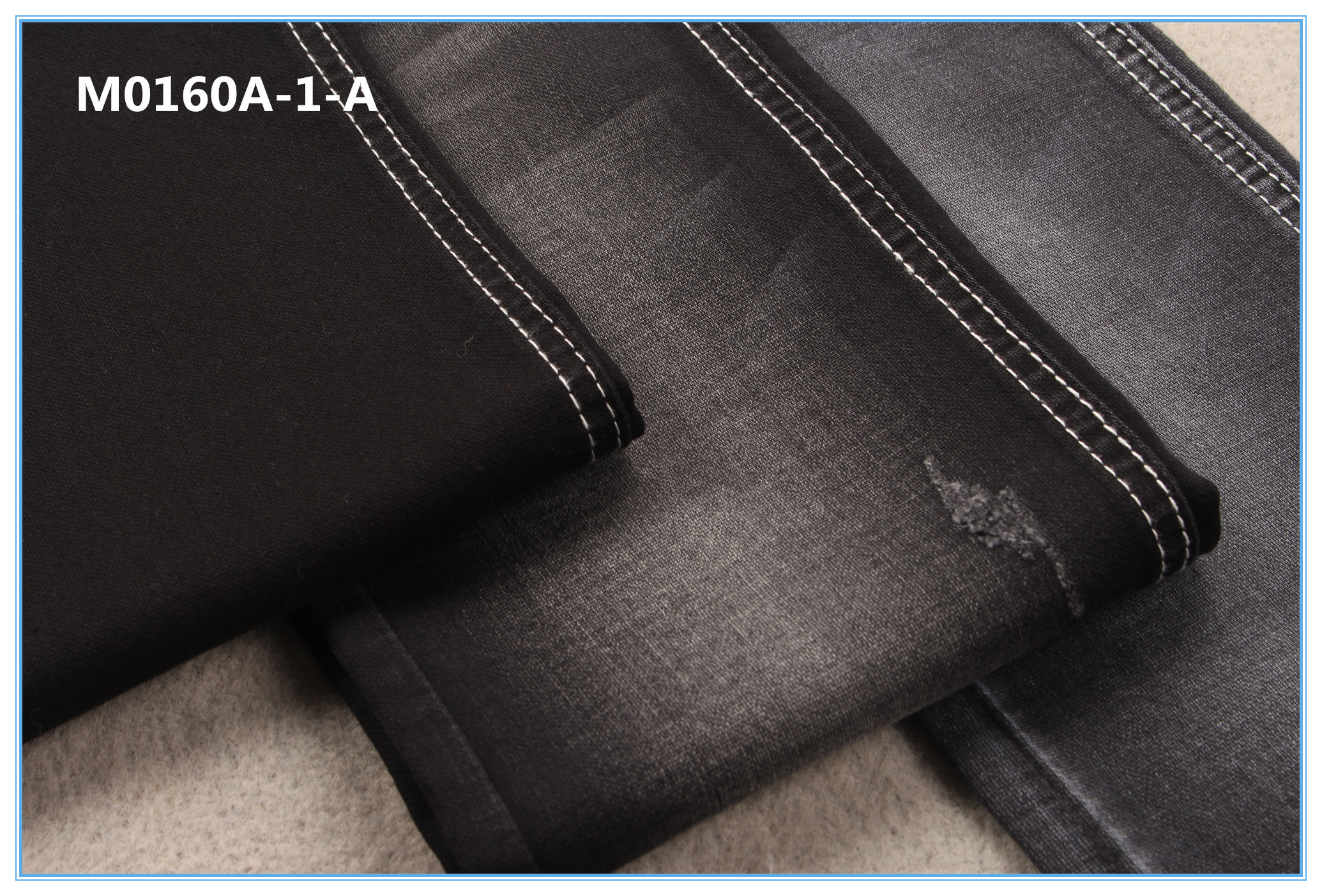 8Oz TR Broken Twill Black Stretch Denim Fabric